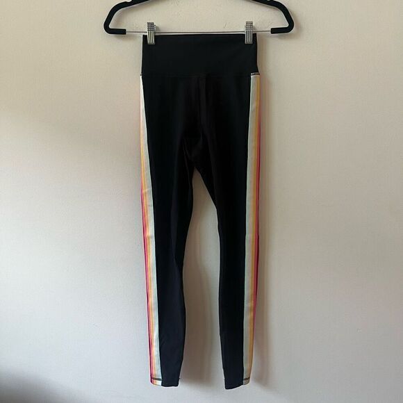 Spiritual Gangster Women's Black Rainbow Side Stripe High Rise Leggings Size XS - Picture 1 of 10